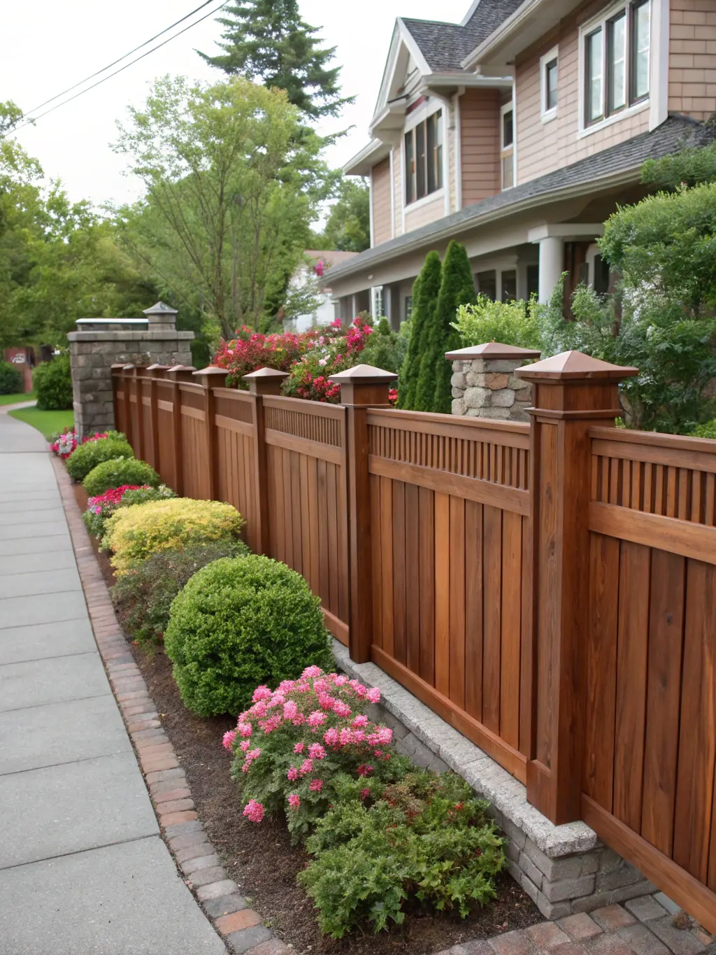 A sturdy and stylish wooden fence surrounding a property, providing privacy and security, highlighting Granada Design Build's fencing services.